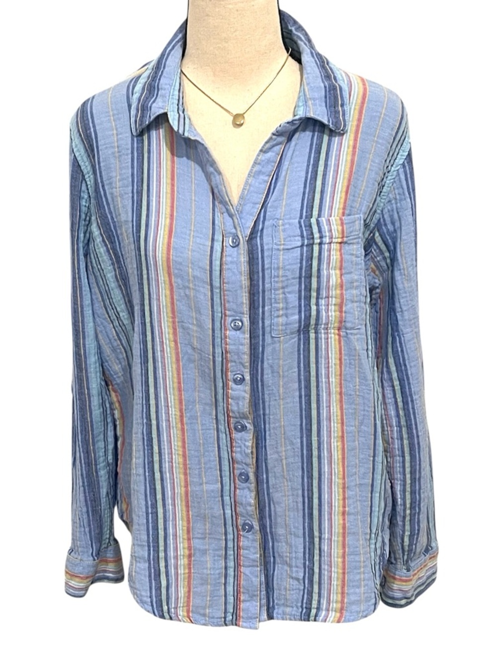 Dash | Striped Button Front Cotton Top Blouse Sz M